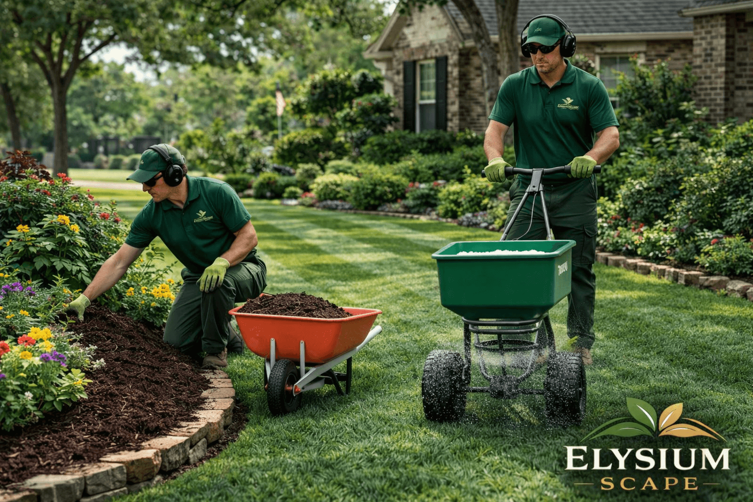 Mulch installation with fertilization treatment.