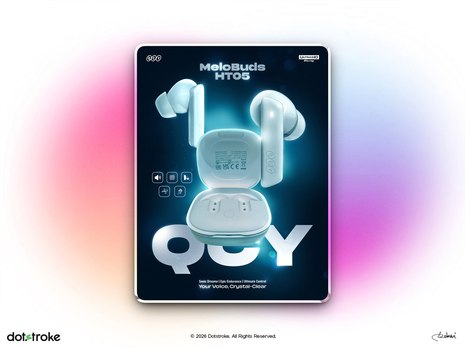 QCY HT05 Melobuds ANC wireless earbuds product manipulation poster design by dotstroke