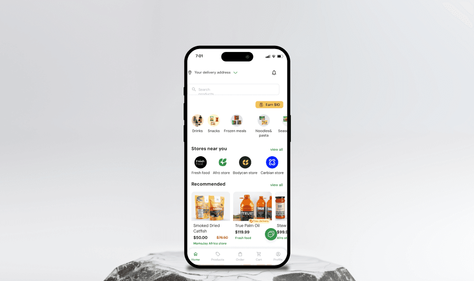 Homescreen UI design for Wawu, an E-commerce app