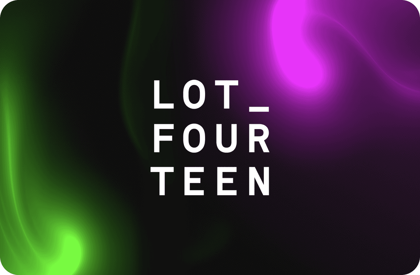 The Lot Fourteen logo over two colour swirls