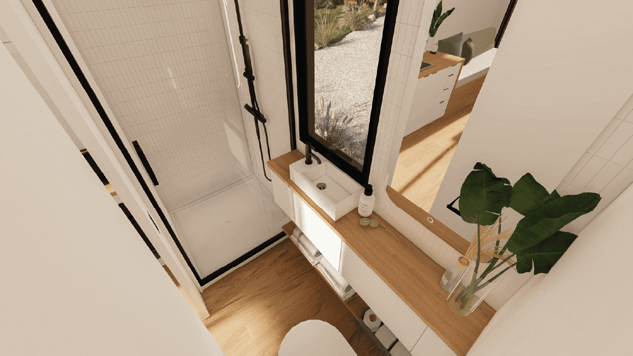 A space-saving tiny house bathroom