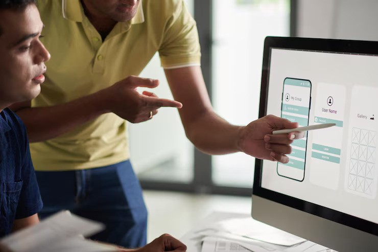 Group of professionals working together on a project