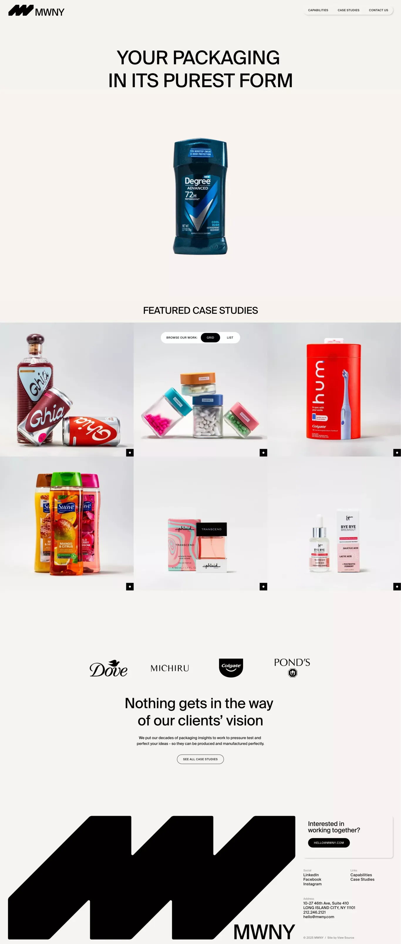 MWNY portfolio page screenshot showcasing Design design