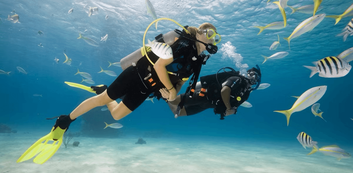 Two divers in nusa penida from Adventure scuba diving bali scuba diving