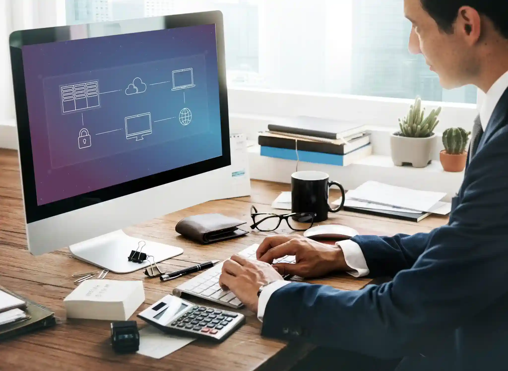 Businessman managing cloud infrastructure