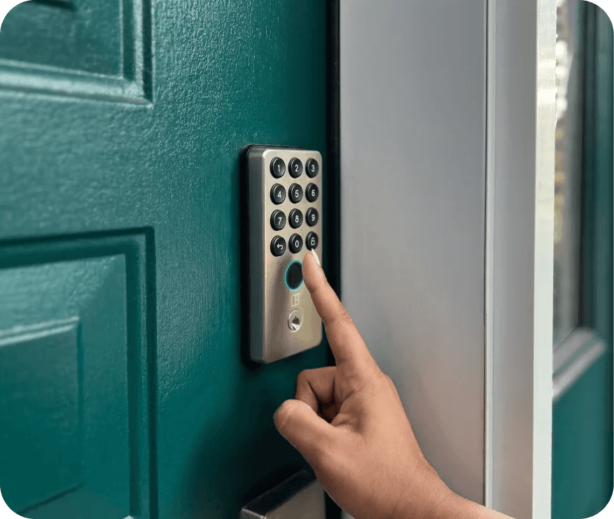 Guest inputting a code into a lock