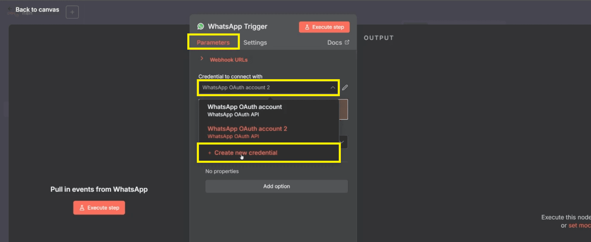 2. on message trigger - create new credential