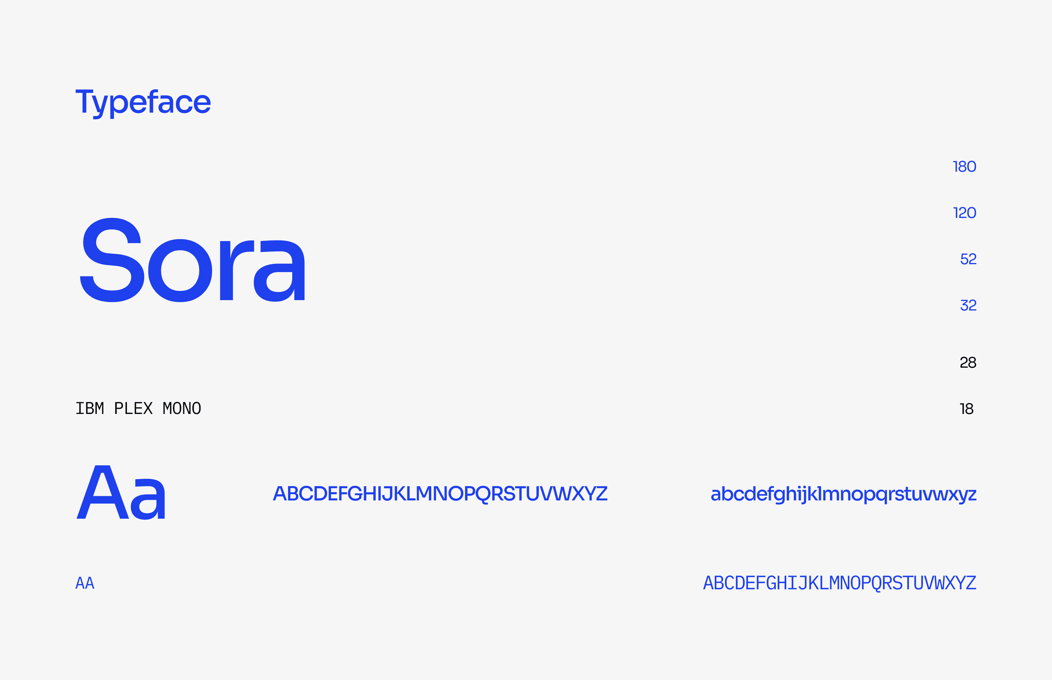 Typeface of X-Vertice using Sora as Headings and IBM Plex mono as Body Text