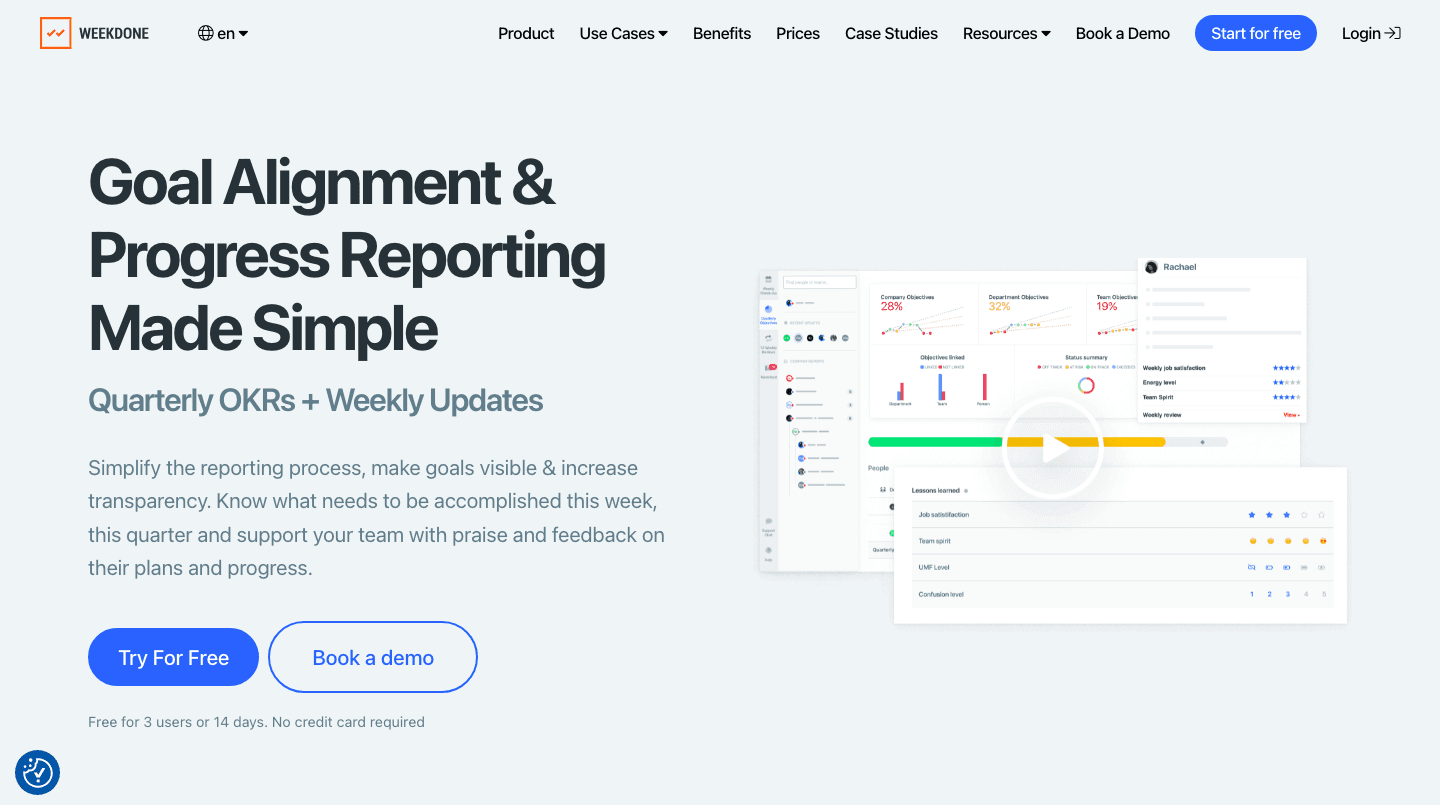 Weekdone OKR and goal progress tracking dashboard