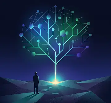 Person looking at glowing digital tree
