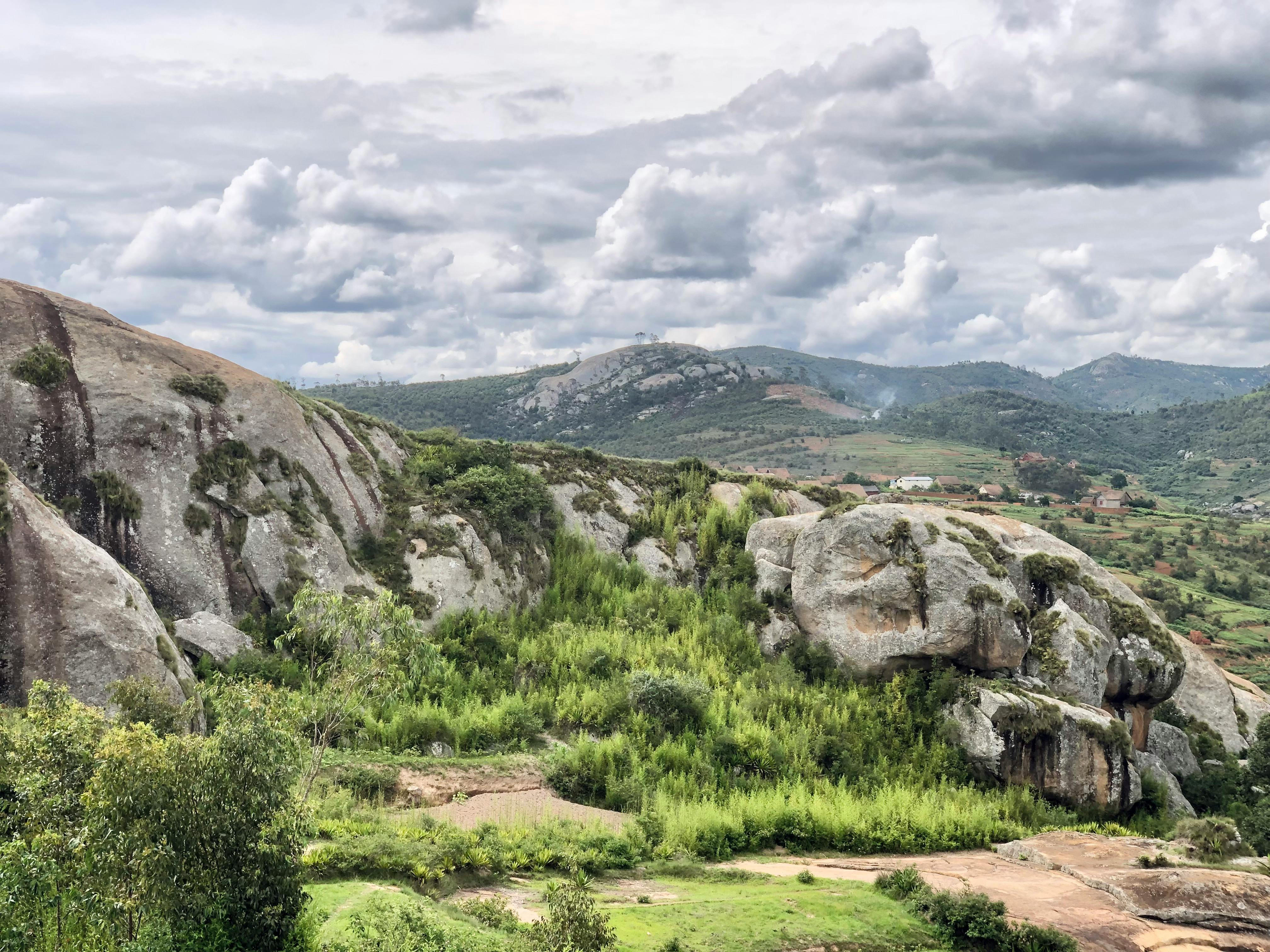 red train travelling near body of water