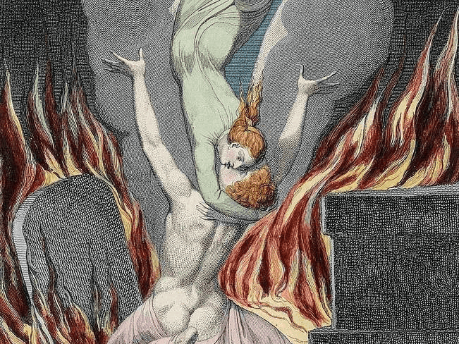 Etching of The Reunion of the Soul and the Body by William Blake, 1813