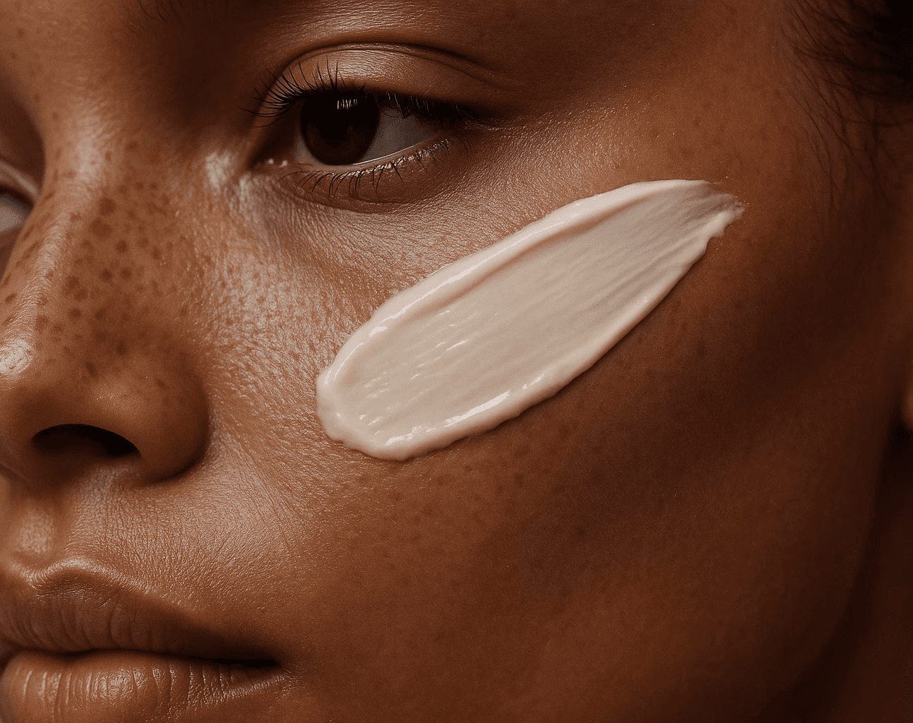 Close-up of face cream on a womans face