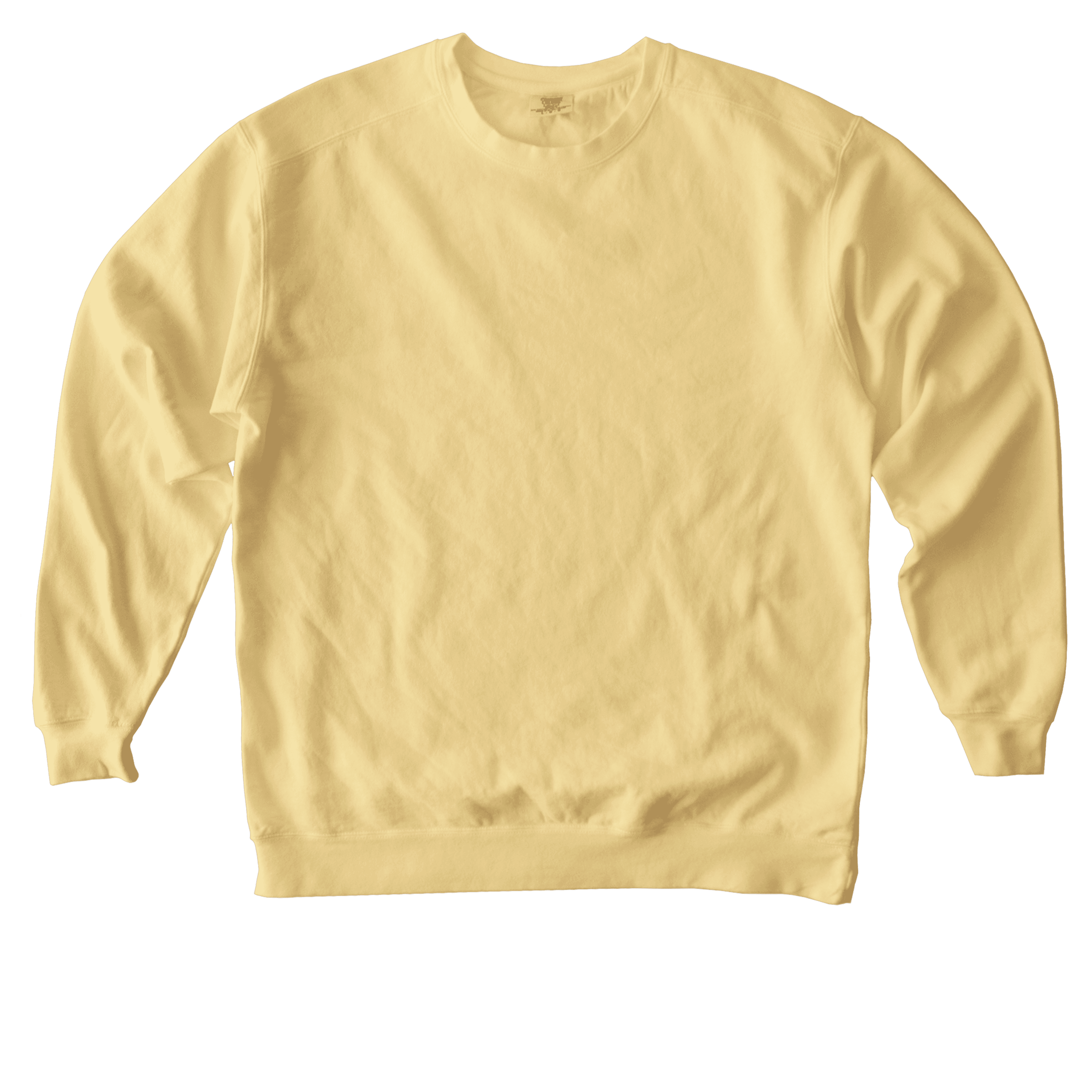 Pale yellow crewneck sweatshirt.