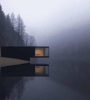 Outdoor Custom cabin near a lake shore