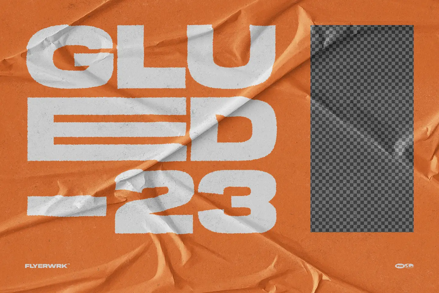 Poster design example with glued poster texture overlay and wrinkled paper surface