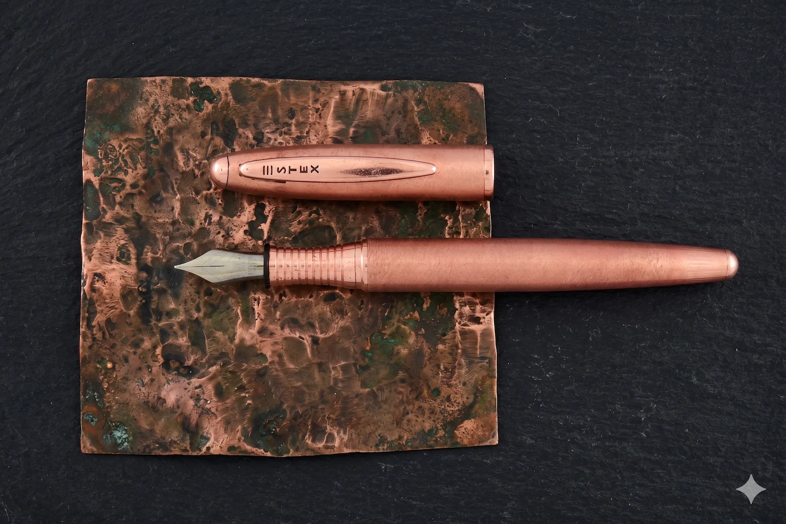 Stex copper pen clipped in a tweed suit pocket — brand photography by Origo Studios