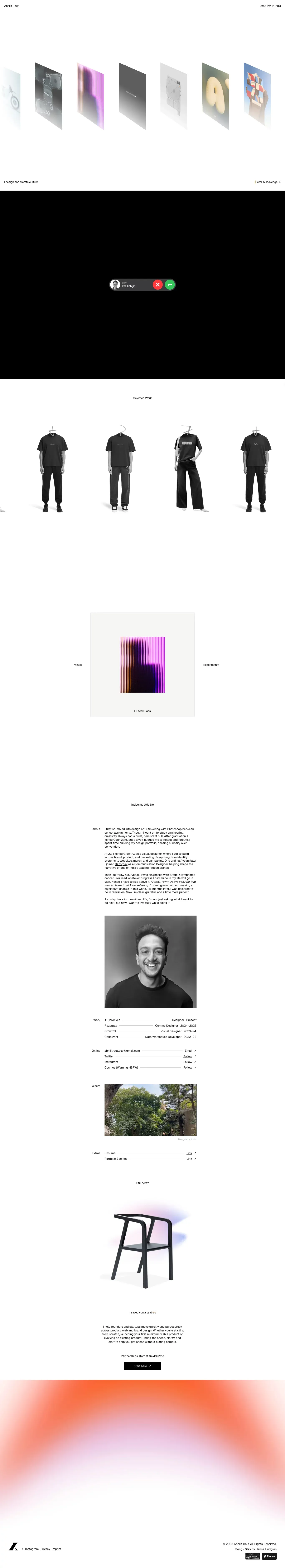 Abhijit Rout - Creative Designer portfolio page screenshot showcasing Design design