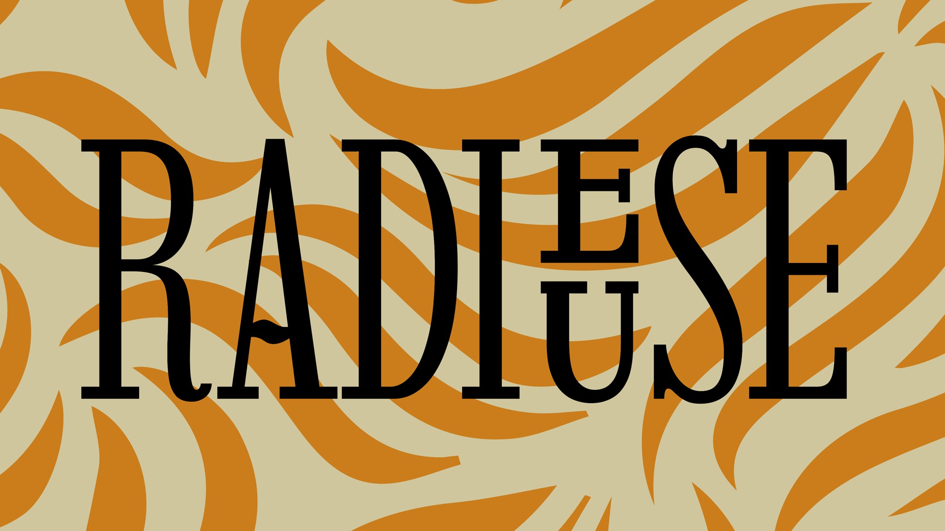 Logo Radieuse, sur un fond motif jaune.