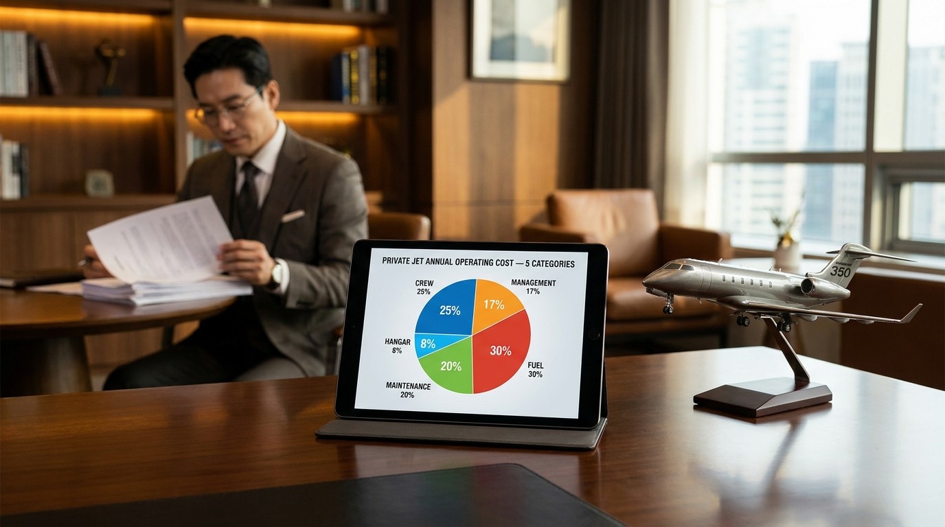 Private jet annual operating cost breakdown — super-midsize five-category analysis for HNW owners 2026