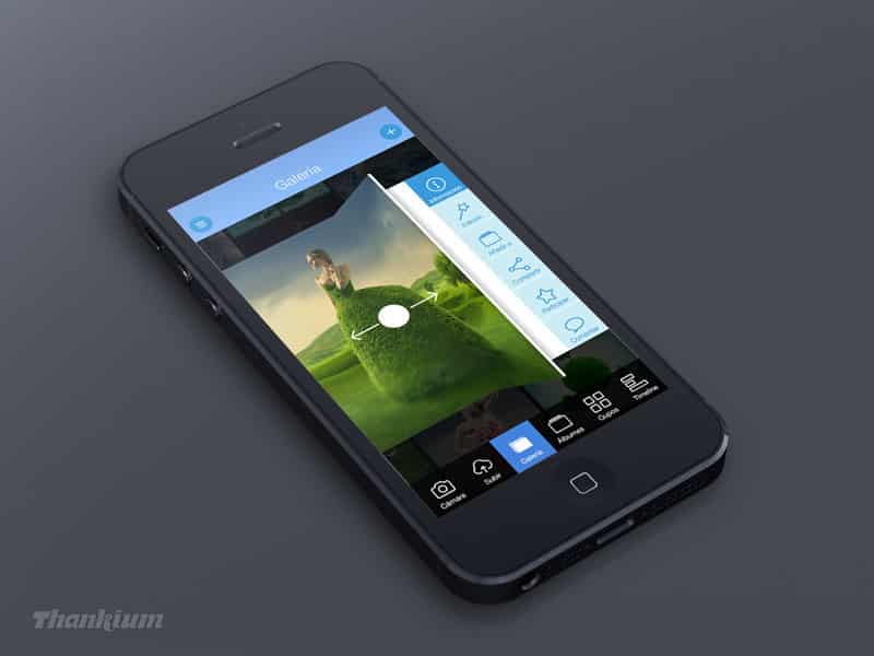 Aplicación de edición de fotos en un smartphone con opción de galería.