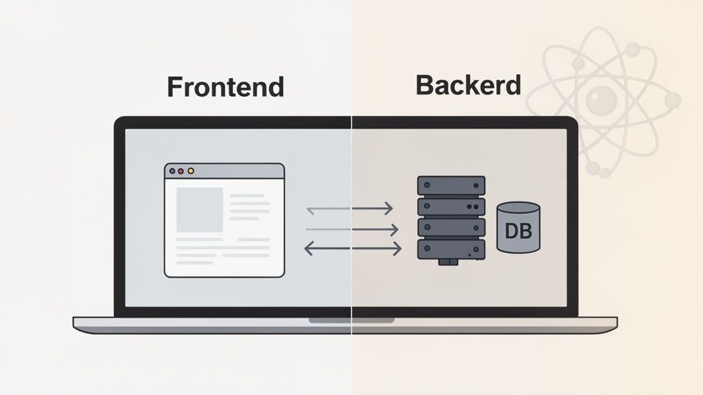 A diagram illustrating the interaction between a frontend web browser interface and backend servers and database.