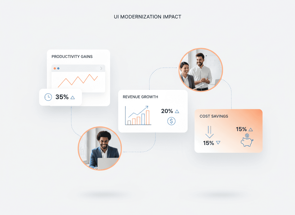 Modern enterprise SaaS interface showing real-time dashboards, mobile responsiveness, role-based access, and customizable UI components