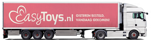 Vrachtwagen met reclame van Easytoys