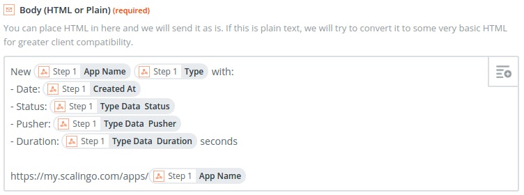 Zapier Email Body
