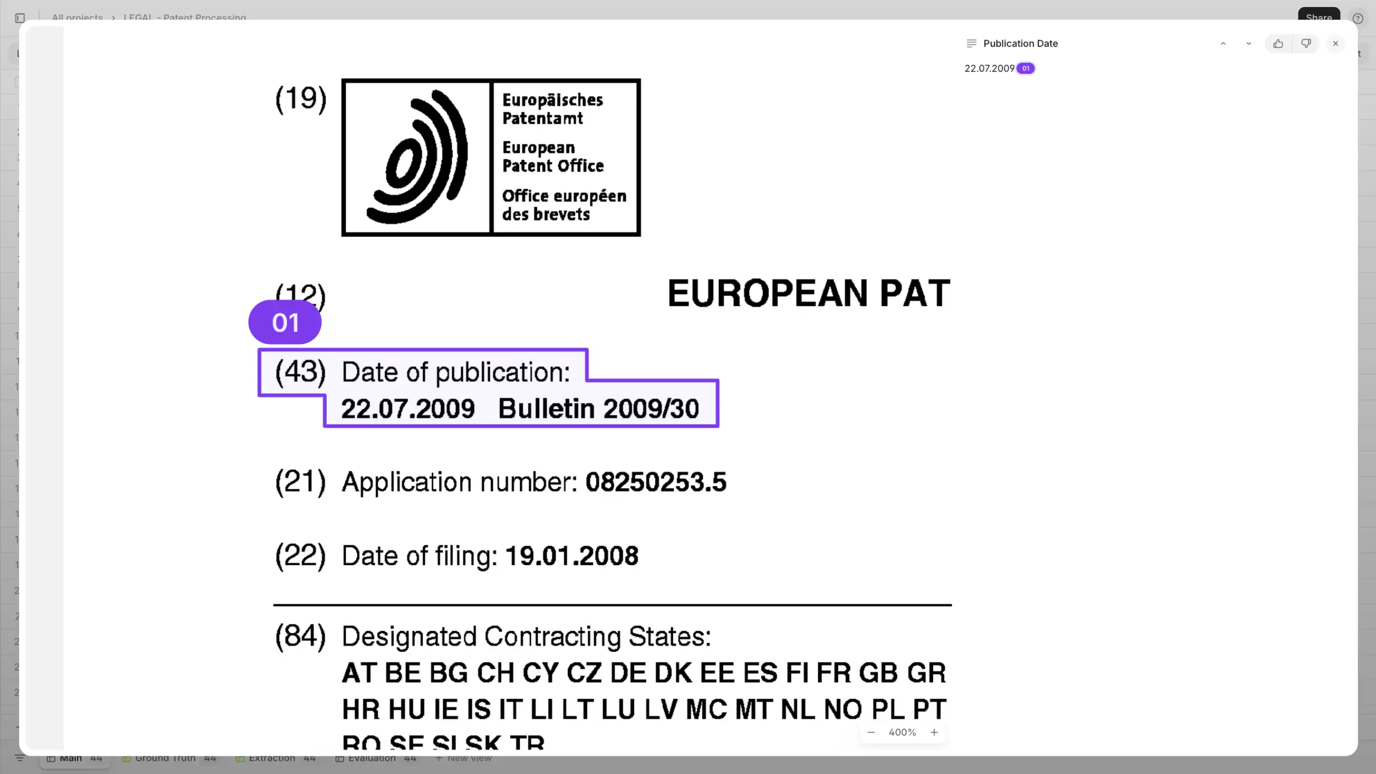 Date extraction from patent form