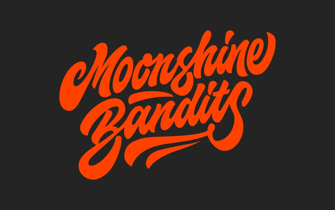 Moonshine Bandits logo design in bold orange lettering