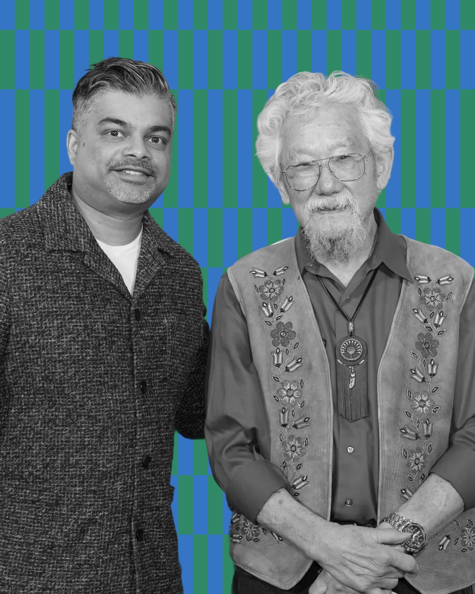 Derek Vaz and David Suzuki pictured together in from of the Canadian Club stage in March 2026