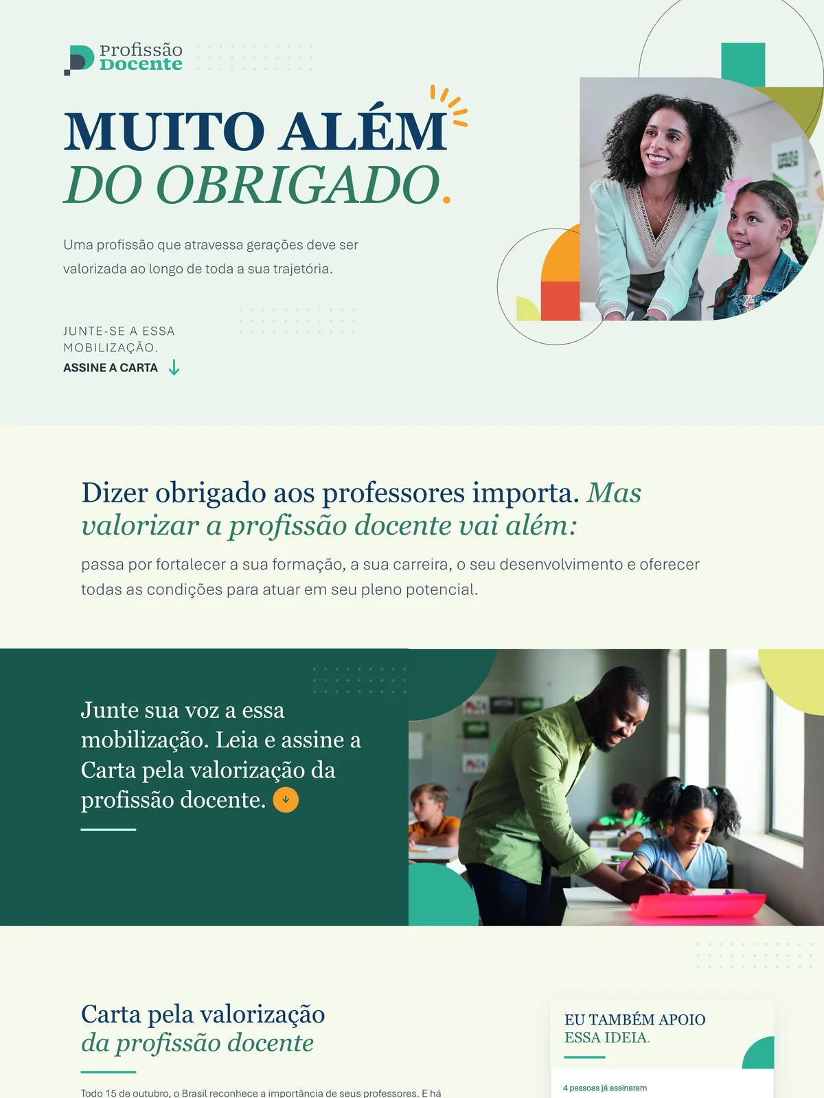 Landing Muito além do obrigado, da Profissão Docente, no computador