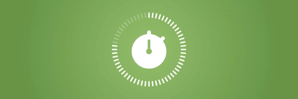 A white stopwatch on green, ringed by a dial of sixty ticks with forty-seven lit