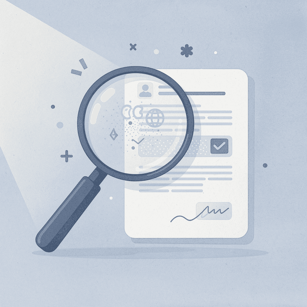  Magnifying glass examining complex legal document layers