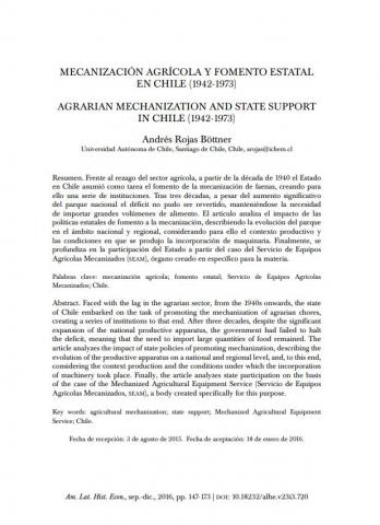 Mecanización agrícola y fomento estatal en Chile (1942-1973)