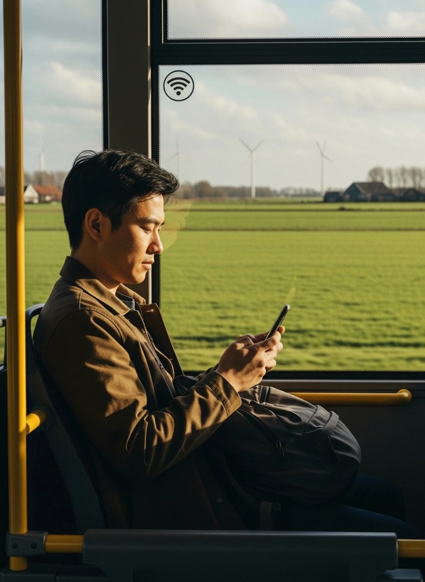 Man in een nederlandse bus