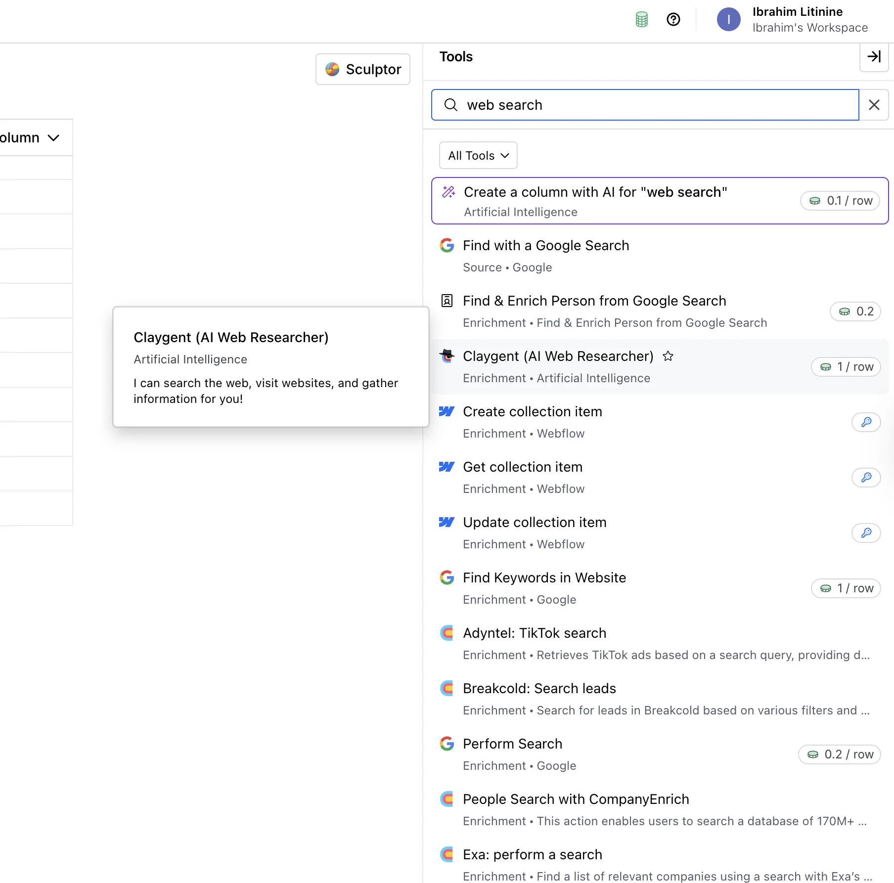 steps for accessing the Clay AI claygent in clay tables