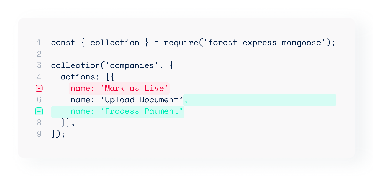 Forest Admin’s code is versioned at the customer’s side for better collaboration between developers.
