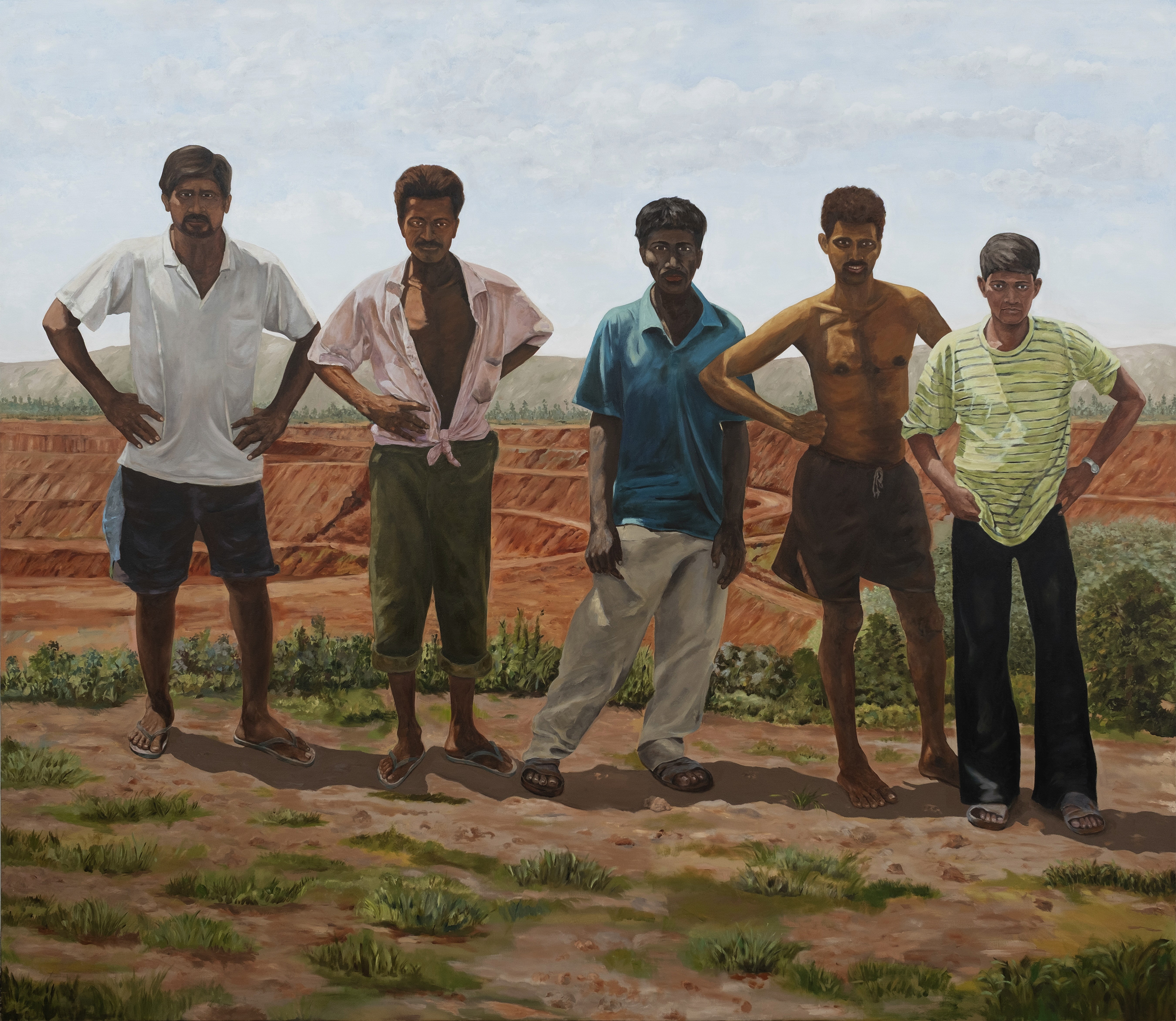 herd of sheep on road painting