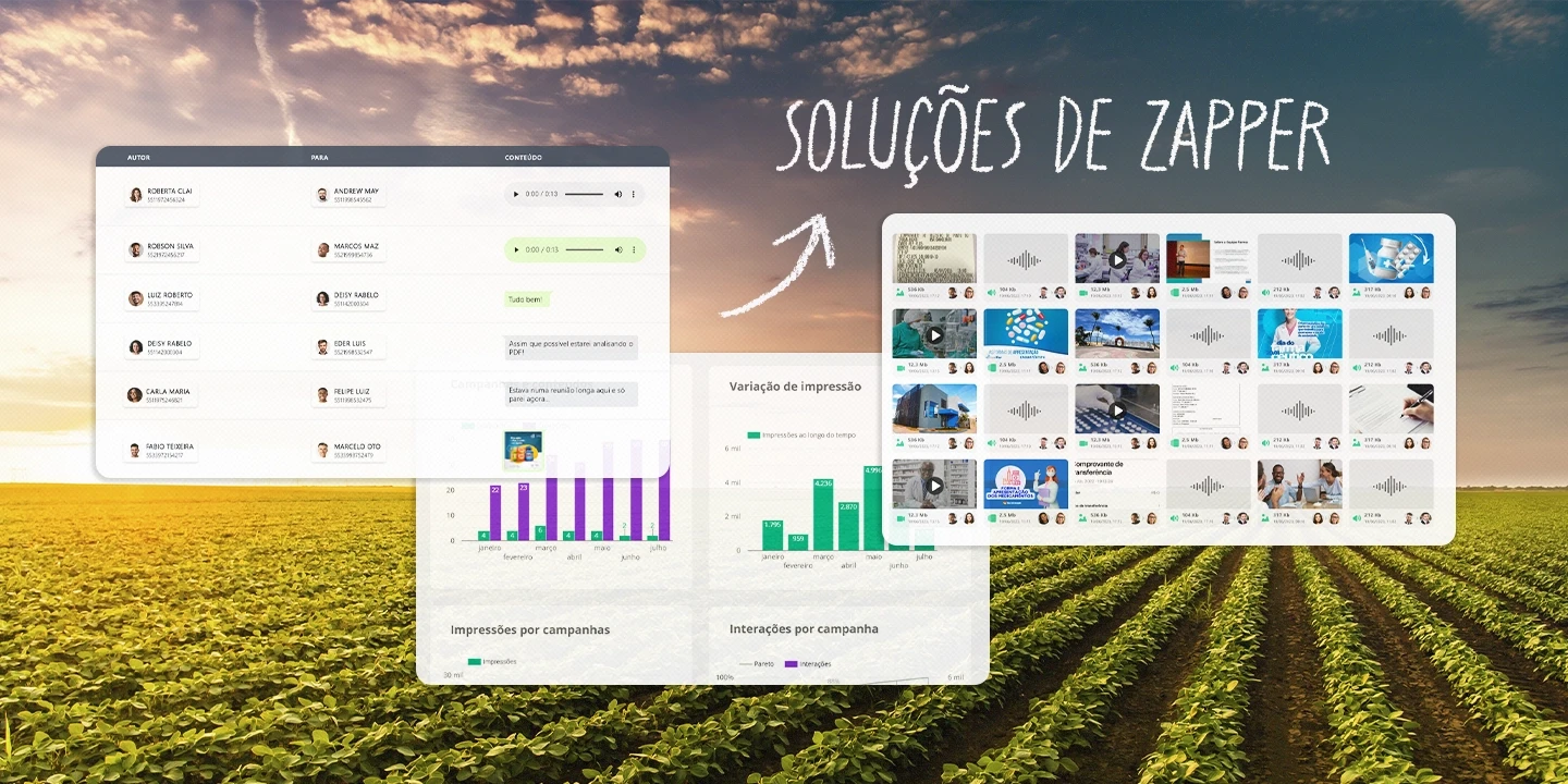 Soluções de monitoramento, analytics e storage da ferramenta Zapper, com um ambiente rural de fundo