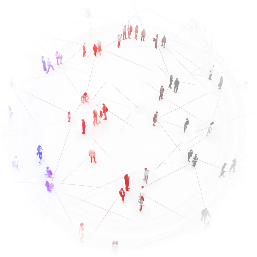 A network of diverse individuals connected by lines, representing a global talent pool.