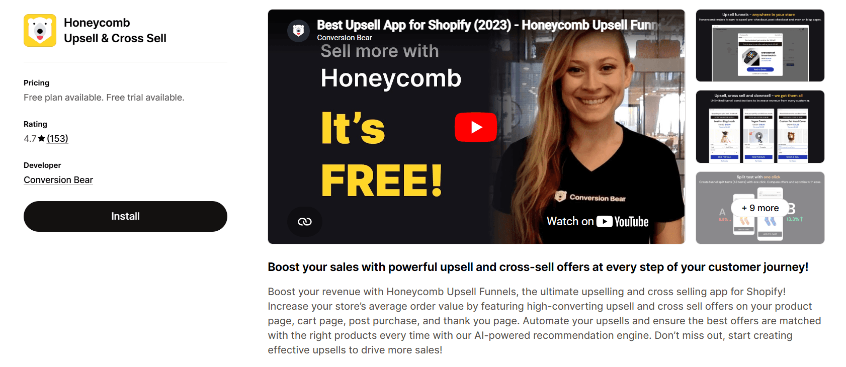 Honeycomb Upsell and Cross Sell on the Shopify App Store