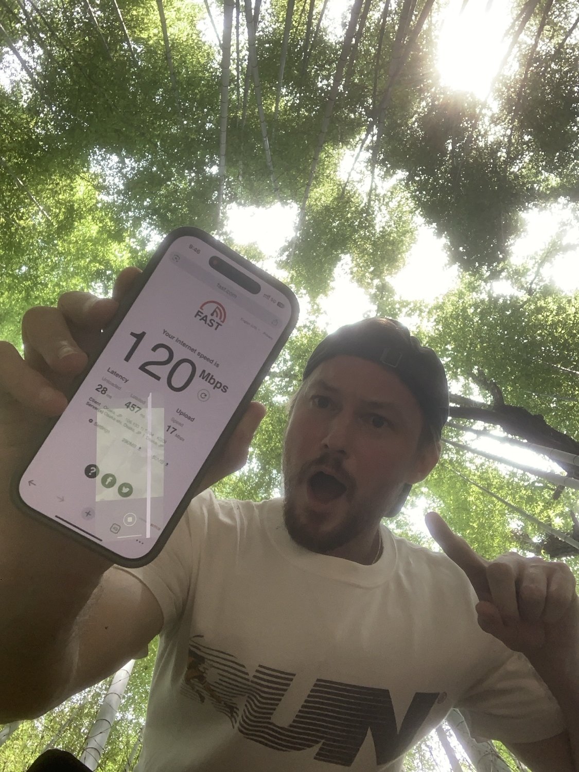 Speed test result recorded at Arashiyama Bamboo Grove, Japan