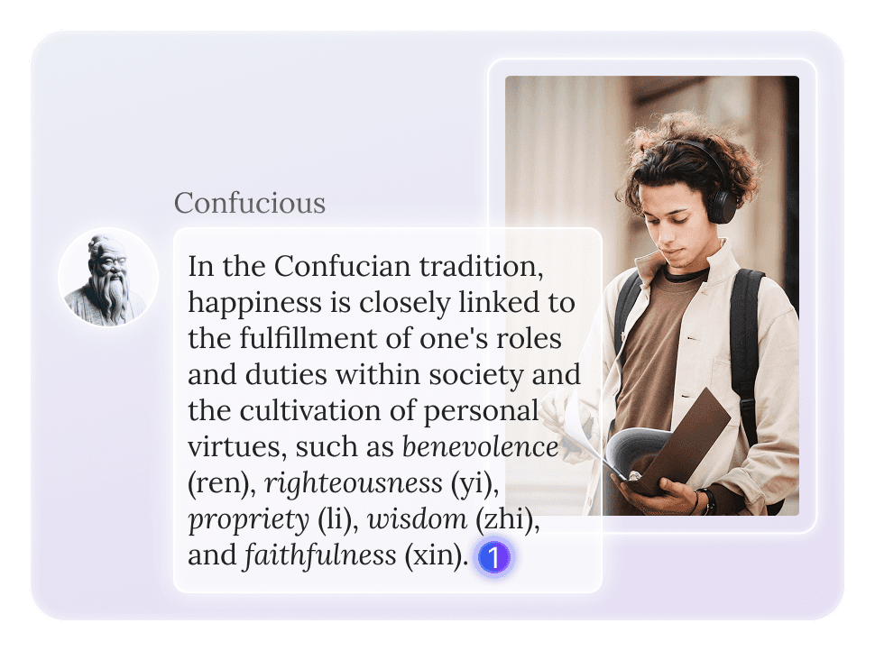Example of how our app answers questions based of academic sources and provides selectable footnotes to directed our users to show the original source