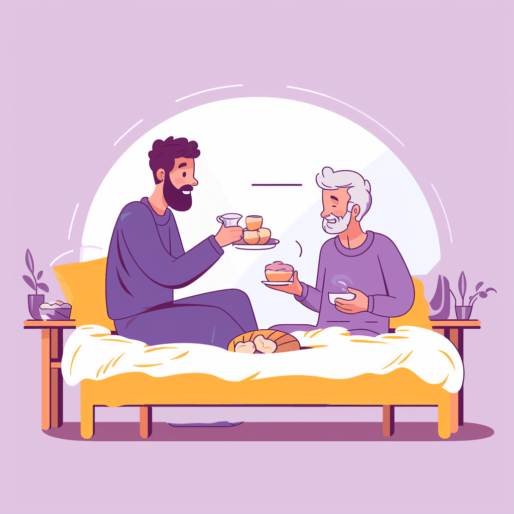 Two men sharing a pleasant moment over a snack.