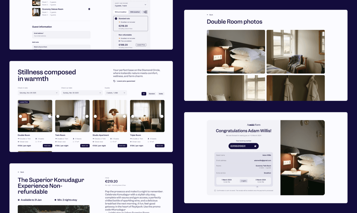 Screenshots of a hotel booking engine website.