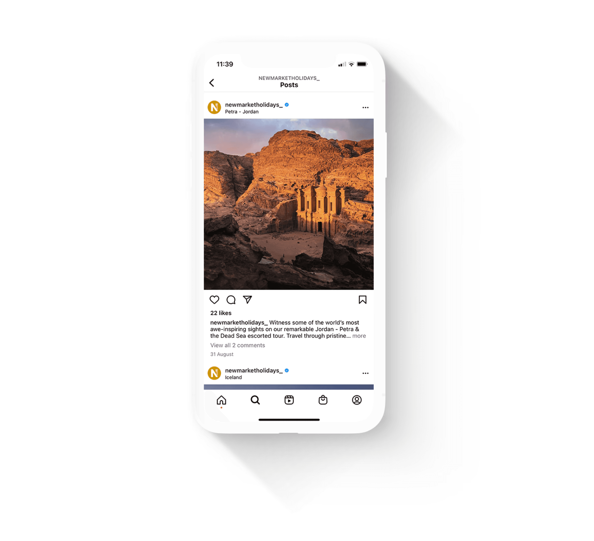 Newmarket Holidays Instagram feed photo of Petra, Jordan