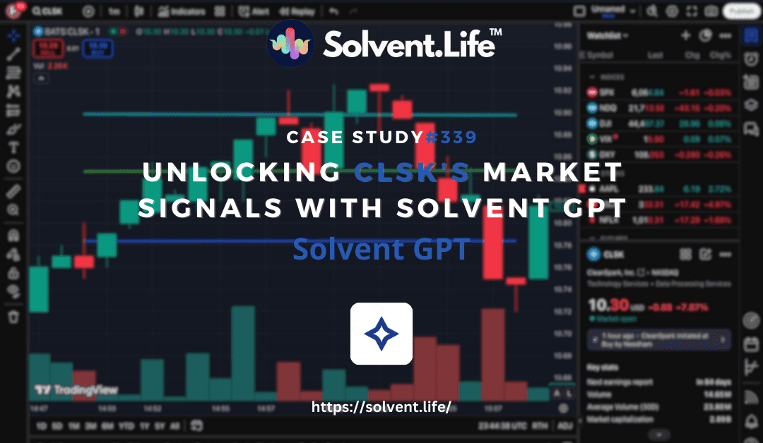 Solvent GPT CLSK stock analysis showcasing AI-driven intraday trade predictions and candlestick patterns.