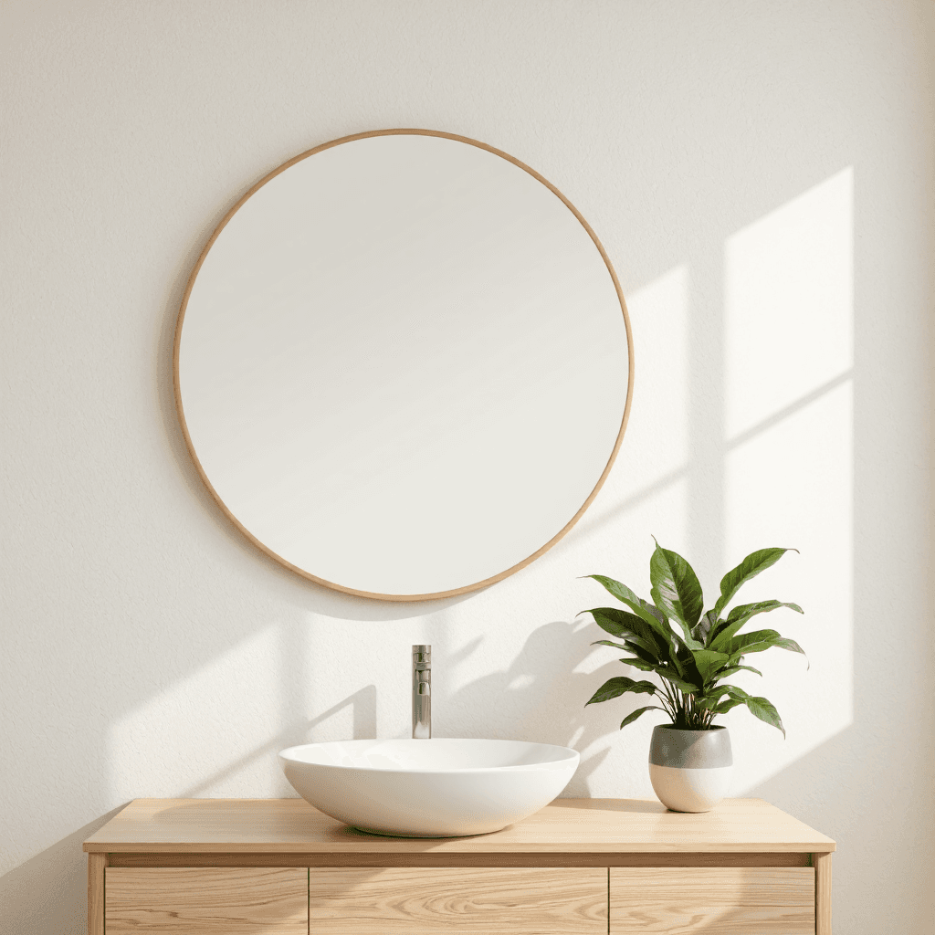 product photography of bathroom vanity with mirror